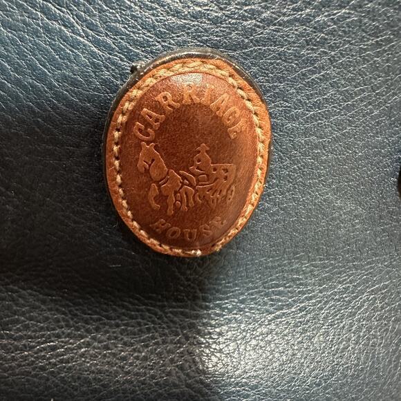 Vintage Carriage House Leather Purse Handbag Tan & Navy Many Pockets - Picture 2 of 16